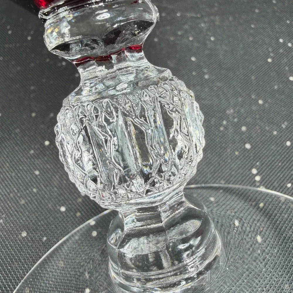 Morgantown Golf Ball Ruby Red Water Goblets Clear Stem Vintage Glassware Set 2